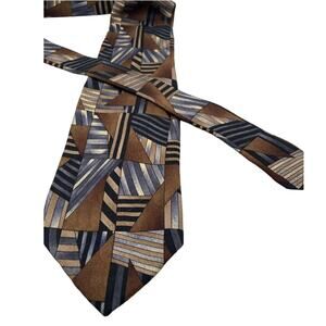 XMI Silk Tie Handmade in USA  59 "L x  3 3/4 "W Brown Blue Geometric Shapes